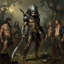 the predator in the style of wayne barlowe, gustav moreau, goward, bussiere, roberto ferri, santiago caruso, luis ricardo falero, frazetta, boris vallejo