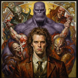the platonic ideal portrait painting of cletus kasady carnage thanos dementor doctor manhattan chtulu nazgul, detailed, intricate, hyperrealism, intense, scary art by brock hofer and artgerm and greg rutkowski and alphonse mucha