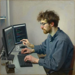 sorolla's painting of the  bioinformatician compiling code