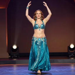 a full body shot of emma stone as a belly dancer, arabian night, high quality, fully detailed, 4 k