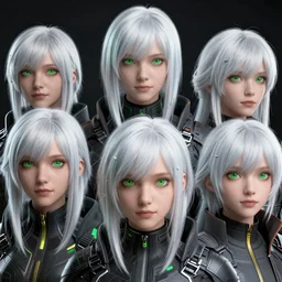 a group of people with white hair and green eyes, cyberpunk art by senior character artist, cgsociety, computer art, artstation hd, daz 3 d, zbrush
