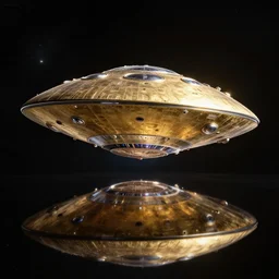 reflections, hd, octane render, 4 k, hubble space telescope photograph of a gold alien ufo