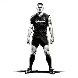 jamie vardy standing heroically, a page from cyberpunk 2 0 2 0, style of paolo parente, style of mike jackson, 1 9 9 0 s comic book style, white background, ink drawing, black and white