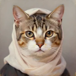 brown eyed cat!! wearing hijab!!, artstation trending, realistic, oil painting, digital painting