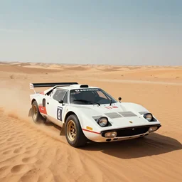 Lancia Stratos Rally car racing in a desert, landscape, center composition, cinematic, rendered by simon stålenhag, rendered by Beeple, Makoto Shinkai, syd meade, environment concept, digital art, unreal engine, 3 point perspective, WLOP, trending on artstation, low level, 4K UHD image, octane render,