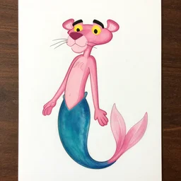 pink panther mermaid, drawing, tattoo
