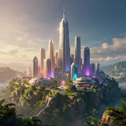 a film still from elysium by james paick - a lush modern architectural city on the top of a flat mountain, vibrant, 5 0 mm lens, video game environment design, behance hd, studio, evening, dramatic lighting, cinematic, global illumination, deviant art, trending on artstation, bloom
