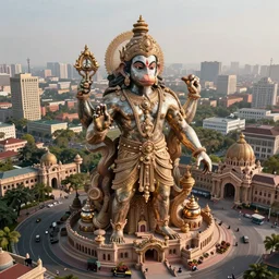 high quality 3 d baroque biomorphic hanuman! monument & buildings in mumbai!!, highly detailed, cinematic smooth, berenice abbott & john j. park, dramatic morning light, wide shot, high angle, uhd 8 k, sharp focus