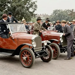 the first car collision in 1896, colorized photo