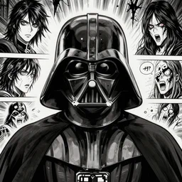 Darth Vader portrait in the style of Junji Ito. Manga. Gothic. Horror. Extremely detailed. 4K.