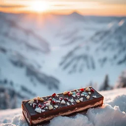 chocolate candy bar snowboarding in the alps