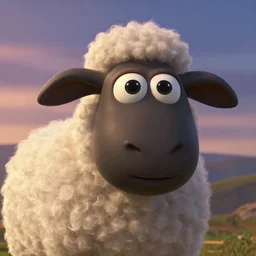 Tommy The Sheep, pixar movie scene, very detailed closeup of fur texture at Magic Hour