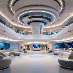 the main lobby on a large cruise spaceship, from a space themed point and click 2 d graphic adventure game, art inspired by h. g wells and thomas kinkade