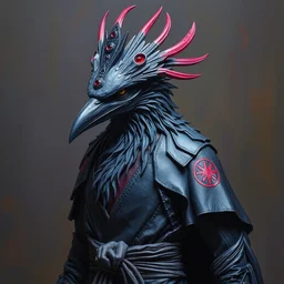 resin sculpture of a kenku raven in japanese cyber mystic attire. oil on canvas by lead character artist and mcfarlane toys