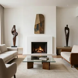 a living room filled with furniture and a fire place, an abstract sculpture by maginel wright enright barney, featured on pinterest, modernism, minimal style