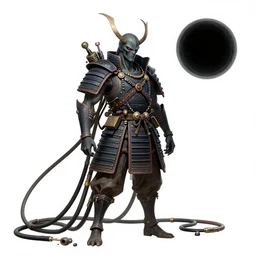 cthulhu samurai,  lots of cables and wiring, electrical details, black hole, trending on artstation, by Hajime Sorayama and Boris Vallejo