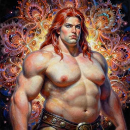 portrait of a thick muscular zarya painted in ian mcque style drawn by vania zouravliov and takato yamamoto, inspired by fractal flowers, intricate acrylic gouache painting, high detail, sharp high detail, artstation