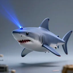 photo of a robot shark with a laser on it's head
