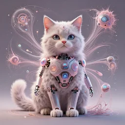 a fluffy cat cyberpunk robot fractal:: by Martine Johanna and Simon Stålenhag and Chie Yoshii and Casey Weldon and Guillermo del toro :: ornate, dynamic, particulate, pastel colors, intricate, elegant, highly detailed, centered, artstation, smooth, sharp focus, octane render, 3d