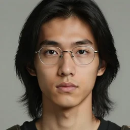 a light brown - skinned young man with shoulder lenght black hair, thin almond eyes with thin eyeglasses, thinning eyebrows, thin delicate nose, prominent cheekbones, small thin mouth, round face and long neck as a dnd knight, closeup portrait by gaston bussiere, j. c. leyendecker, craig mullins, symmetry!!, realistic face