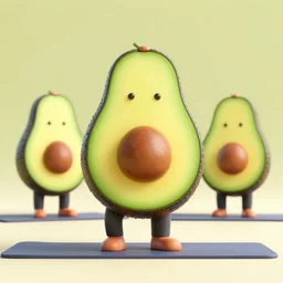 3 d render of an avocado character doing yoga