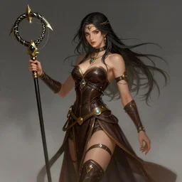 beautiful priestess of loviatar, holding a nine - stranded whip, wearing leather, dominant pose, digital art inspired by artstation and brom art
