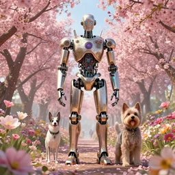 by david lachapelle and benoit b. mandelbrot, visually stunning, cinematic, * * ultra realistic, hyper realism, 1 2 k, epic, octane render, unreal engine, vfx, maya, a beautiful 🌸 🌼 💮 * *, centered full body, « 🤖🐶, artstation », circuitry, ornate