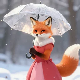 a fox princess holding an umbrella, snow, backlighting, trending on artstation, digital art, furry art, studio ghibli