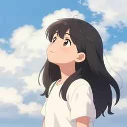 cute anime girl looking in the sky surrounded by clouds by rossdraws