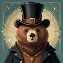 bear wearing a top hat, arcane illustration style