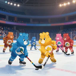 the care bears * playing ice hockey! dream mercy and winston from overwatch, extremely detailed, sharp focus, wide view, full body shot, smooth, digital illustration, by james jean, by rossdraws, frank franzzeta, mcbess, sakimichan, brosmin, danton fadeev, steve simpson