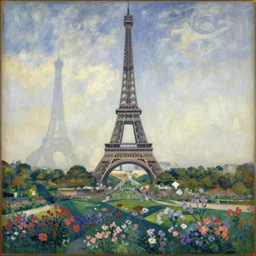 eiffel tower flower garden on hills by henri rousseau masterpiece shadows and highlights mucha beksinski