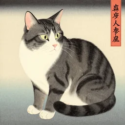 a beautiful painting cat, by ukiyo - e award - winning art color screen printing