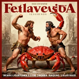 poster for an opera about bearded hercules fighting a red giant crab. italy 1 8 1 6