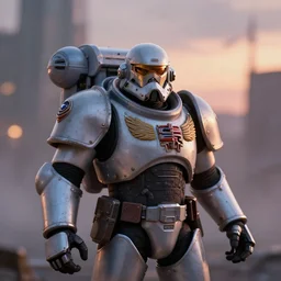 Photorealistic Portrait of Space Marine, bokeh, inspired by Ridley Scott, Warhammer, octane render, HD, volumetric lighting, mist, twilight, high details