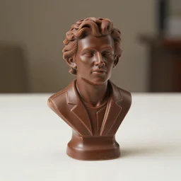 a bust of tom holland made of chocolate, sitting on a table
