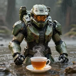 flood combat form from halo 3 enjoying a cup of tea