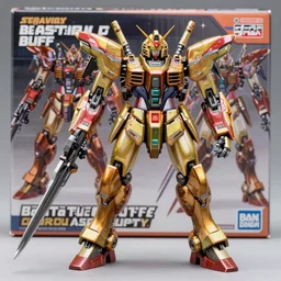 beastial buff gundam with grasshopper mecha legs, long bladed claws by makoto kobayashi, frank gehry, alex pardee, hardsurface armour, 3 d, 8 k hd resolution, trending on artstation, smooth metal, richly colored, scifi weaponry, bandai box art, intricate, sleek design