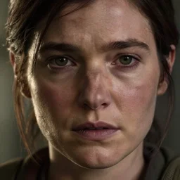 an amazing photo, extreme close-up of the face of ellie from The last Of Us, award winning photo, very detailed, cinematic, beautiful lighting effects
