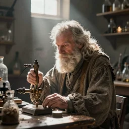 Old wizard laboratory, light, dusty