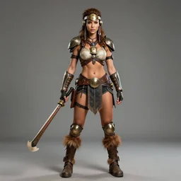 full length portrait photograph of a real-life beautiful clockpunk amazon warrior.  Extremely detailed. 8k