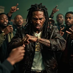 angry gucci mane shooting and terrorizing people in the hood, 8k resolution, full HD, cinematic lighting, award winning, anatomically correct
