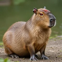 a capybara with a red robotic eye,digital art