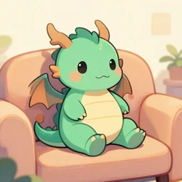 a cute dragon on a couch, digital art, illustration