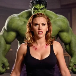 angry muscular scarlett johansson as dr bruce banner 1 9 7 7 the incredible hulk tv series, transformation scene, upper body