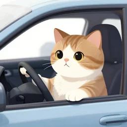 cat driving a car