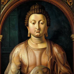 buddha by botticelli, oil painting, classical painting, digital art, vivid colors, sharp focus, restored