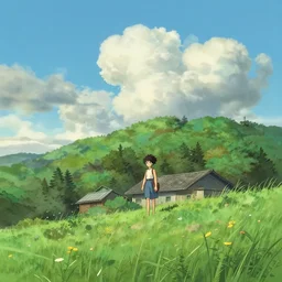 beautiful landscape scenery by miyazaki, anime poster, cel shaded