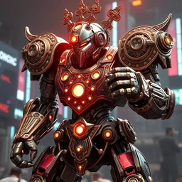 a shiny ornate boxing humanoid mecha in ruin city, victory, bright, by war robots, real steel ( 2 0 1 1 ), westworld and eve venture and pacific rim and machine warrior 5, cryengine, frostbite 3 engine, vibrance color, sharp focus, 8 k, high definition, insanely detailed, soft lighting, smooth face
