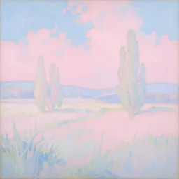 loose painting of a beautiful peaceful whimsical landscape, overexposed, blue pink pastel colors, influenced by art nouveau, by john duval and sargent